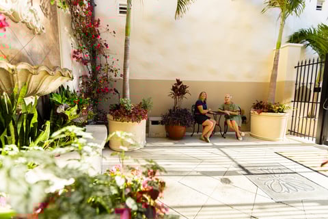 sitting on patio plants 