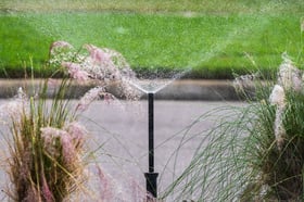 Irrigation system watering plants along street 1