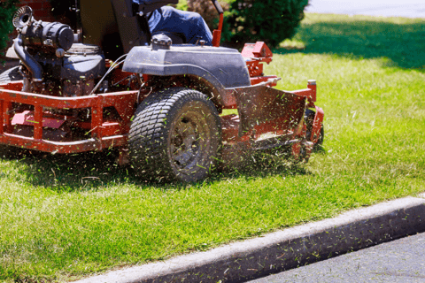 commercial mower cutting grass