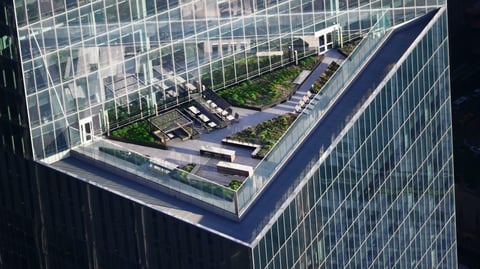 rooftop of landscaped commercial building