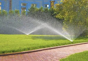 irrigation watering green residential lawn
